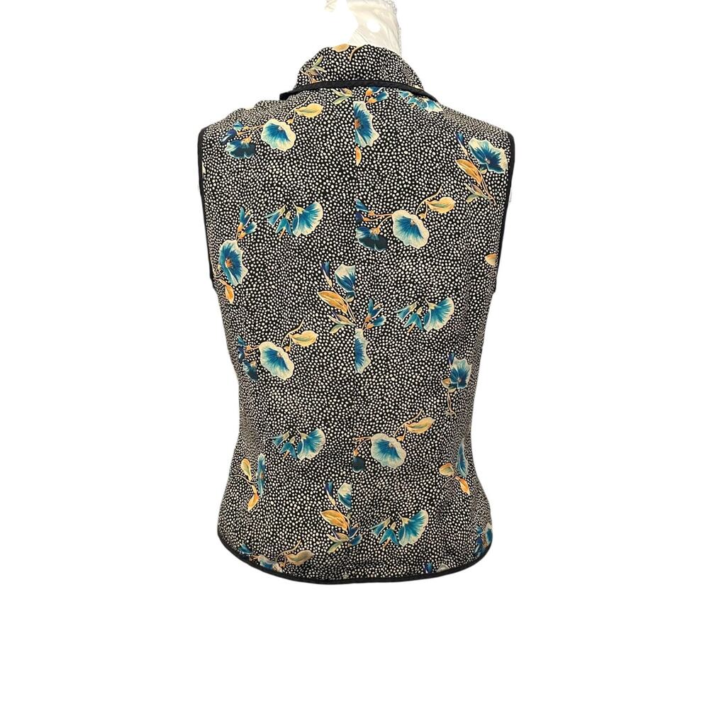 Vintage 00s Black Silk Floral Polka Dot Sleeveless Vest Top Size 8 - Picture 3 of 14